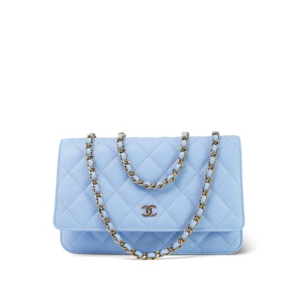 23P Sky Blue Caviar Quilted Wallet on Chain WOC Light Gold Hardware