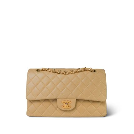 Beige Lambskin Quilted Classic Flap Medium GHW