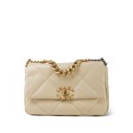 20A Light Beige Goatskin Quilted 19 Flap Small Mixed Hardware