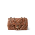 22S Caramel Lambskin Quilted Rectangular Flap Mini Light Gold Hardware - Image 10