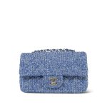 24P Blue White Tweed Quilted Mini Rectangular Flap Silver Hardware