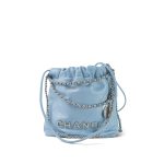 23A Light Blue Calfskin Quilted Mini 22 Bag Silver Hardware - Image 15