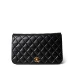 Black Lambskin Quilted Full Flap Bag Gold Hardware