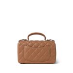 Dark Beige Lambskin Quilted Mini Top Handle Light Gold Hardware - Image 5