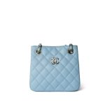 22S Light Blue Caviar Quilted Mini Bucket Bag Light Gold Hardware