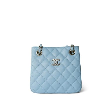 22S Light Blue Caviar Quilted Mini Bucket Bag Light Gold Hardware