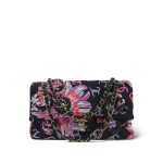 24S Black Multicolor Floral Fabric Quilted Single Flap Medium Light Gold Hardware - Image 8