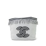 White/Black Terry Cloth Quilted CC Beach Tote with Towel Set - Image 3