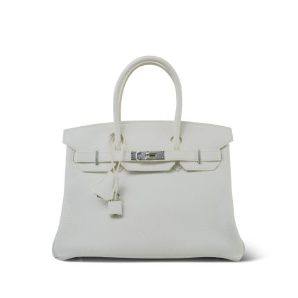 Birkin 30 White Clemence Palladium Plated M Square Stamp