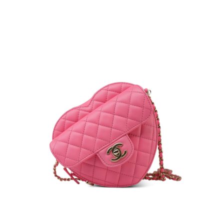 22S Pink Lambskin Quilted Large Heart Bag Light Gold Hardware
