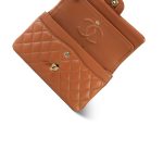 22S Caramel Lambskin Quilted Small Classic Flap Light Gold Hardware - Image 12