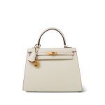 Kelly 25 Sellier Bi-Color Horseshoe (HSS) Craie/Rose Jaipur Epsom Gold Plated A Stamp - Image 7