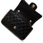Black Lambskin Quilted Mini River of Pearls Flap Bag Aged Gold Hardware - Image 11