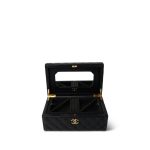Black Lambskin Quilted Jewelry Box Small Light Gold Hardware - Image 10