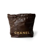 23A Brown Calfskin Quilted Mini 22 Bag Antique Gold Hardware - Image 3