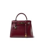 Kelly 28 Rouge H Box Calfskin Gold Plated O Circle Stamp