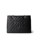 Black Caviar Quilted Grand Shopping Tote Gold Hardware