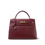 Kelly 32 Rouge H Courchevel Sellier Gold Plated T Circle Stamp - Image 8