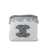 White/Black Terry Cloth Quilted CC Beach Tote with Towel Set - Image 14