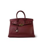 Birkin 35 Rouge H Buffle Skipper Gold Plated [F] Stamp - Image 5
