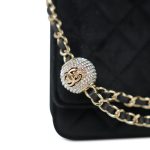 20A Black Velvet Quilted Crystal Pearl Crush Wallet On Chain WOC LGHW - Image 11