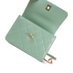 23P Light Green Shiny Calfskin Quilted Pink/Green Chain Top Handle Flap With Chain Aged Gold Hardware - Image 14