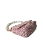 Pink Tweed Quilted Pearl Handle Flap Bag Large LGHW - Image 12