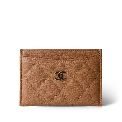 23P Caramel Caviar Quilted Classic Card Holder