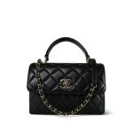 21S Black Lambskin Quilted Small Trendy CC Light Gold Hardware - Image 2