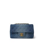 24S Blue Denim Quilted Mini Rectangular Flap Aged Gold Hardware