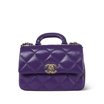 24C Purple Shiny Calfskin Coco Trip Flap Bag Light Gold Hardware