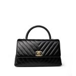 Black Chevron Calfskin Coco Handle Flap Medium (Old Small) Aged Gold Hardware - Image 4