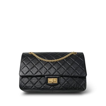 Black Crumpled Calfskin Quilted Reissue 2.55 227 Aged Gold Hardware