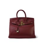 Birkin 35 Rouge H Buffle Skipper Gold Plated [F] Stamp - Image 14