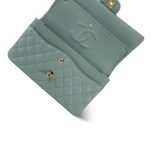 22C Green Caviar Quilted Classic Flap Medium Light Gold Hardware - Image 14