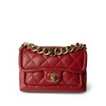Red Lambskin Quilted Single Flap Chain Leather Link Bag
