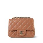 Caramel Lambskin Quilted Square Flap Mini Light Gold Hardware