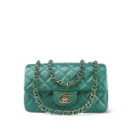 22A Iridescent Green Lambskin Quilted Mini Rectangular Single Flap LGHW - Image 12