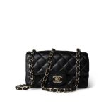 Black Caviar Quilted Mini Rectangular Flap Light Gold Hardware - Image 12
