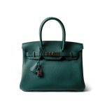 Birkin 30 Malachite Togo Palladium Plated C Stamp