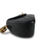 Black Lambskin Quilted Double Chain Rounded Bag Gold Hardware - Image 10