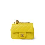 23C Yellow Lambskin Quilted Pearl Crush Mini Square Flap Aged Gold Hardware
