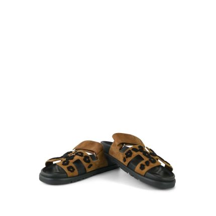 Chypre Sandals Brun Fumé/Noir Leopard Suede Size 36.5