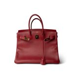 Birkin 35 Rouge Courchevel Gold Hardware (Z) Stamp - Image 3