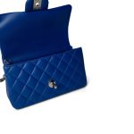 Blue Lambskin Quilted Mini Top Handle Light Gold Hardware - Image 13