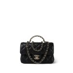 Black Lambskin Quilted Mini Crystal Top Handle LGHW - Image 14