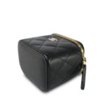 21S Black Caviar Quilted Mini Clutch With Chain Light Gold Hardware - Image 5