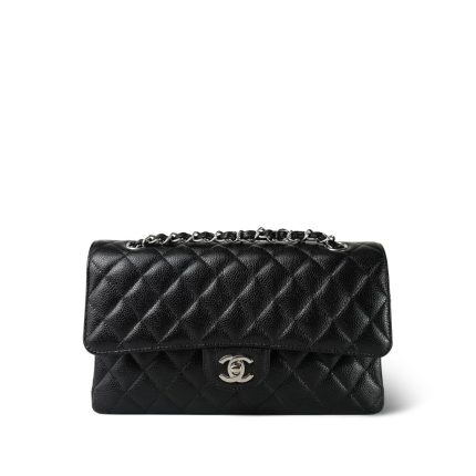 Black Caviar Quilted Classic Flap Medium Silver Hardware