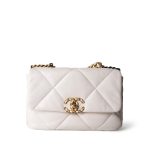 White Lambskin Quilted 19 Flap Small MHW - Image 2