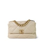 Light Beige Goatskin Quilted Large 19 Flap Mixed Hardware